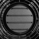 Close-up of a heat pump fan grille