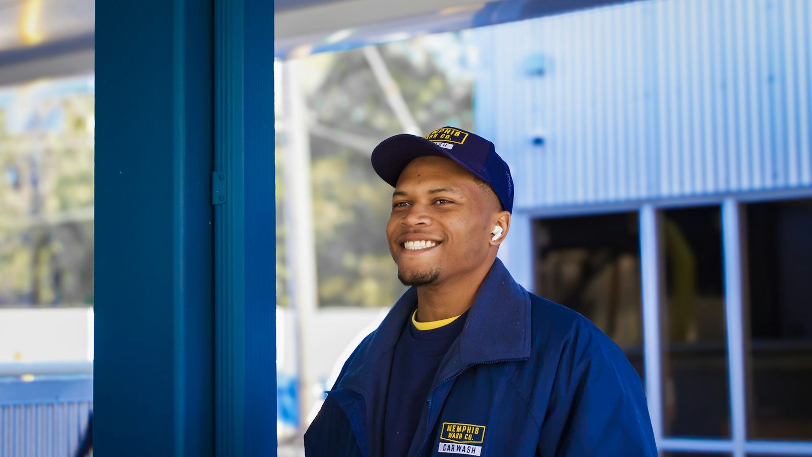 HVAC contractor in a blue uniform