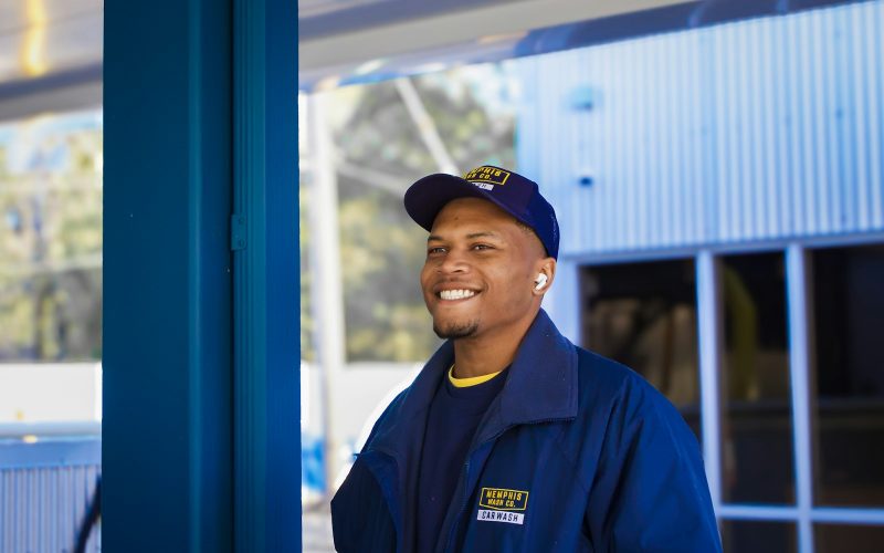 HVAC contractor in a blue uniform