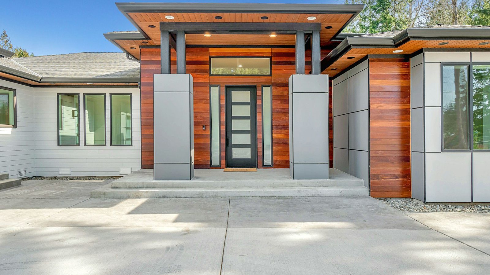 Modern wood and concrete house exterior
