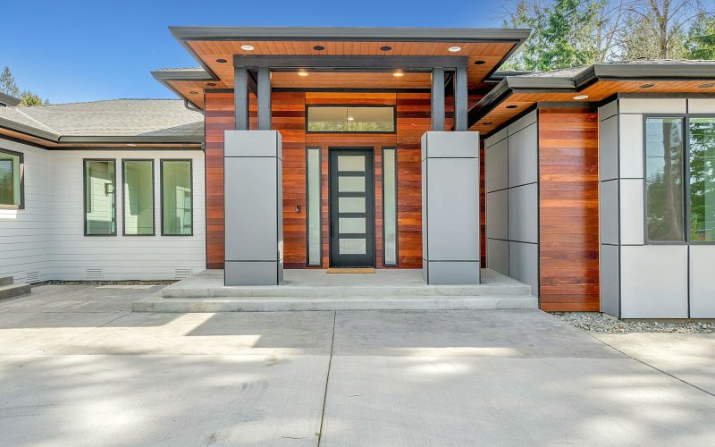 Modern wood and concrete house exterior